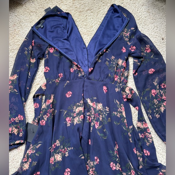 Lulus Blue Floral Print Long Sleeve Tying Dress - Picture 3 of 6
